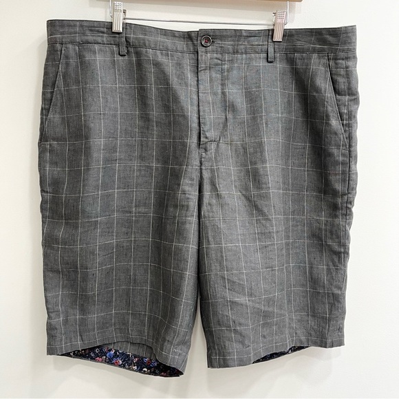 Robert Graham Men's 100% Linen Gray Windowpane Checkered Plaid Shorts 40 - Picture 1 of 8